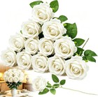 20   Artificial Roses Flower White Silk With Single Stems Real Touch Gifts