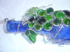 Cobalt Blue Glass Decorative Wine Bottle  Embossed Grape Leaf Design grape Desig