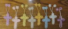 One Hand Tatted Cross Bookmark - Shuttle Tatting - Crosses Blue Pink White Green