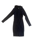 Womens Small Black Ribbed Bodycon Sweater Dress Collared Long Sleeve Midi