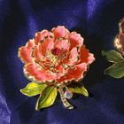 Gold Pink Peony Crystal Flower Brooch Enamel Rhinestone Pin Summer Jewelry Gift