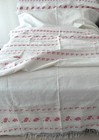 Antique Huge French Red   White Damask Tablecloth With Fringe 13  9 x6 6 