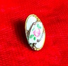 Antique French Enamel Button Oval Tiny Rose White Metal Shank Collectors Estate