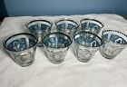 Set 7 Culver Sorrento Silver Blue Lowball Whiskey Cocktail Tumbler Glasses Mcm