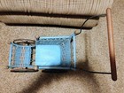 Vintage Blue Wicker Doll Rickshaw Stroller Carriage Metal Wheels Toy Buggy Pram