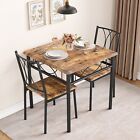 Dining Table Set Square Table W 2 Metal Wood Chairs For Apartment Brown