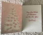 Unused Christmas White Tree Colorful Balls Pink Vtg Greeting Card 1950s 1960s