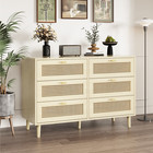 6 Drawers Rattan Dresser For Bedroom Modern Double Dresser Storage Organizer