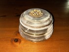 Vintage Aluminum Vanity Powder Puff Round Music Trinket Box 1930s-40s Works 