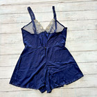 Vtg Teddy Bodysuit 34 S Silky Lace Mesh Navy Blue Romper Neiman Marcus