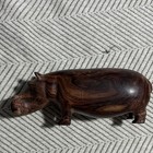 Hand Carved Wood Hippopotamus Figurine Brown Wooden Hippo Carving