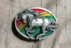 Vintage Siskiyou 1984 Pewter Unicorn Belt Buckle W  Enamel Rainbow Inlay