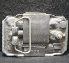 Xd19162  nos  Vintage 1988    massey    Tractor Advertisement Pewter Belt Buckle