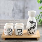 White Dragon Porcelain Sake Set Bottle  Cups Saki Set Microwave Safe 5 Oz S-4912