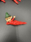 6 Vintage Mid Century Artmark Christmas Pixie Elf Ceramic Figurine Green Red 3 