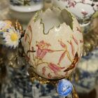 Porcelain Floral And Bird Egg Shell With Bronze Ormolu Vase-6   X 5 25  h