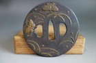 Tsuba Guard Butterfly Brass Inlay Japan Samurai Sword Fitting Edo