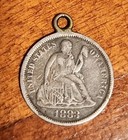 1883 Seated Liberty Dime Love Token Holed C R I Victorian Silver Pendant