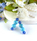 Turquoise Royal Blue Crystal Dangle Silver Earrings Handmade Artisan Jewelry New