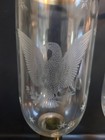 Vintage Pair Brass   Etched Glass Hurricane Candle Holders Federal Eagle Stars 1