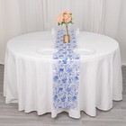 12 x108  White Blue Floral Satin Table Runner Wedding Linens Party Decorations