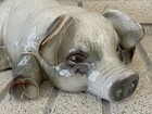 Large Vintage Glazed Pottery Sleeping Pig Farmhouse Cottage Country Decor 12   