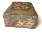 Antique Brass Enamel Jewelry Box 5  Etched Motif Wood-lined French Art Victorian