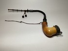 Antique Meerschaum Long-stem Block 19    Smoking Pipe With Hinged Metal Lid  nice 