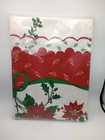 Holiday Tablecloth    cheers    Poinsettias Red Border Oblong 60  X 104    New Vtg