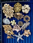 14 Pc Statement Rhinestone Floral Brooch Pin Lot Purple Pink Flower Basket