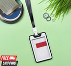 1pc Id Badge Holder Double-sided Windows Clear Vertical Card Holder With Lanyard