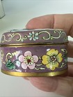 Vintage Small  Enamel Panda Bear  And Flowers 2 Piece Trinket Pill Box