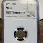 1857 H10c Seated Liberty Silver Half Dime Philadelphia Ngc Ms61 5c