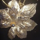 Vintage Gold Tone Floral Leaf Jewelry Set Earrings Pendant Imitation Pearls