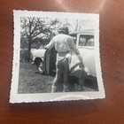 Vintage Apr 1955 Woman Shorts Car Snapshot Photo B w Scalloped Edge Original