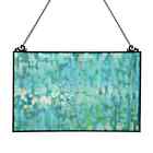 Single Pane Window Panel Stained Glass Handcrafted Hanging Style Mottled Blue