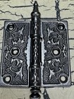 Vtg Ornate 3-1 2  X 3-1 2  Victorian Fancy Steeple Tipped Cast Iron Door Hinge