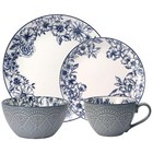 Gabriela Blue 16-piece Dinnerware Set  Service For 4  Durable Stoneware Plates 