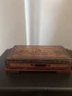 Vintage Burmese Lacquerware Box Antique Myanmar Yun Etched Red Green Asian Art