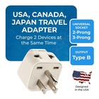 Orei 2 In 1 Usa Travel Adapter Plug - Uk eu To Us Type B -grounded Beige
