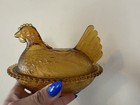Vtg Indiana Glass Amber Hen On Nest 7  Factory Flaw Not Chipped Read Beaded Rim 
