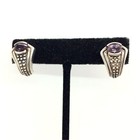 Vintage Nf 925 Sterling Thailand Purple Amethyst Earrings Pierced Tribal Unique