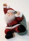 Vtg Kitschy Flocked Santa Claus W toy Sack Ornament With Plastic Face And Hands