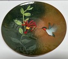 Norman Brumm Copper On Enamel Plate Hummingbird Fuchsia Flowers Signed 7   