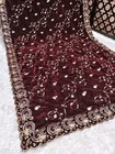 Maroon Heavy Embroidery Velvet Dupatta For Bride And Women 2  Mtr 