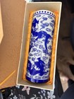 Coblat Blue And White Relief Glass Etched Vase