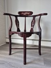 Vintage Chinese Carved Hardwood Corner Lounge Chair With Mother Of Pearl Inlay