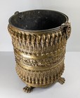 Antique 19th C Victorian French Repousse Brass Coal Scuttle Waste Basket Trash
