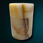 Vintage Banded Onyx Cylinder Lidded Trinket Box Vanity Jewelry Jar Stone Decor