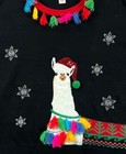 Holiday Womens 2xl Black Lama Christmas Sweater Tassels Colorful Aztec Ugly Xmas